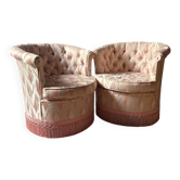Paire de fauteuils cabriolets vintage années 70 style Hollywood Regency rose satinée