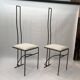 Pair of Postmodern High Back Black Metal Side Chairs in Boucle 1980s Vintage 70s