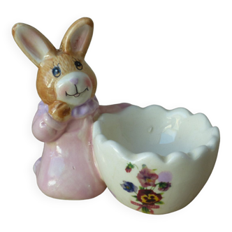 Coquetier forme lapin motif fleurs