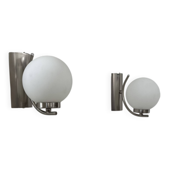 Pair of vintage wall lights, chrome and opaline, France, 1970.