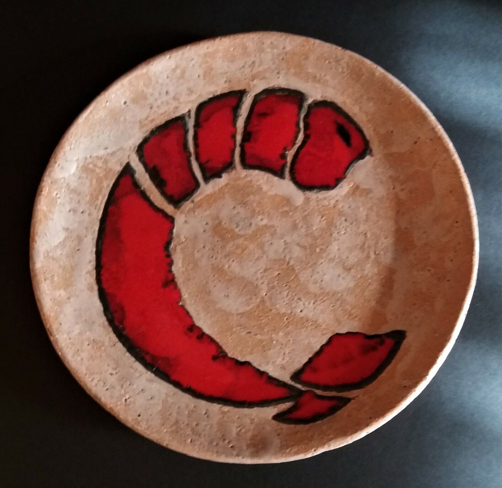 Vintage glazed terracotta ceramic plate signed Olivier