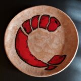 Vintage glazed terracotta ceramic plate signed Olivier