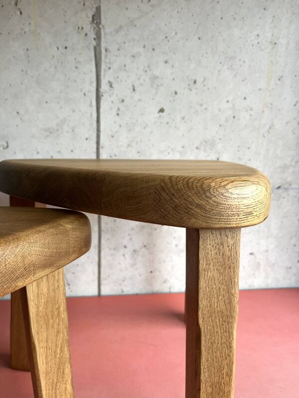 Tables gigognes brutalistes vintage en bois massif