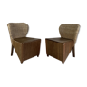 Paire de fauteuils en bois et osier vintage 50's