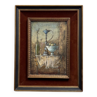 Oil on canvas still life with fruits, 20th century by Cambicq.