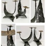 Pair of brutalist design metal candlesticks