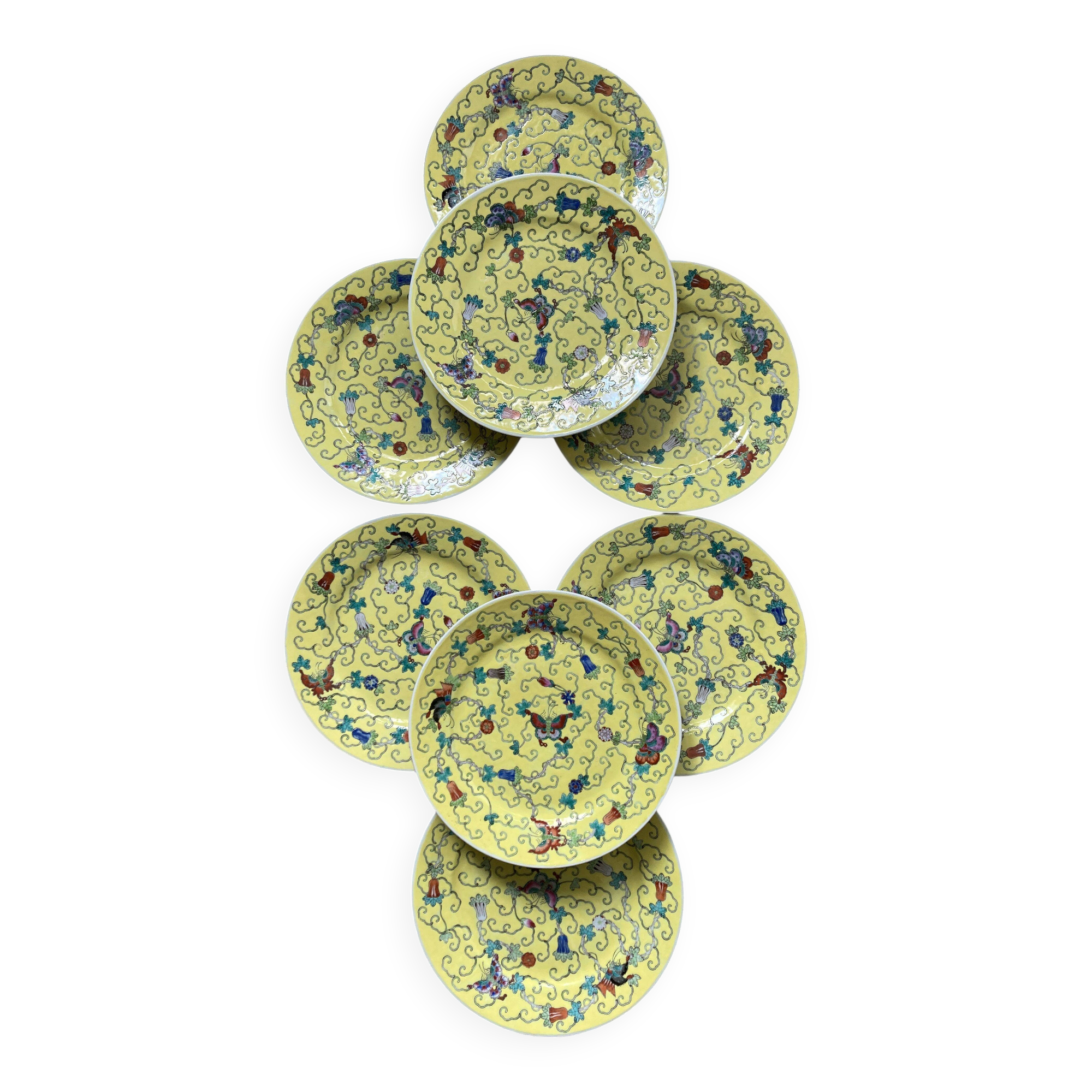 8 polychrome Chinese porcelain plates - Very good condition - 1950s