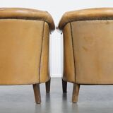 Set of 2 Sheepskin Leather Club Chairs by Nico van Oorschot
