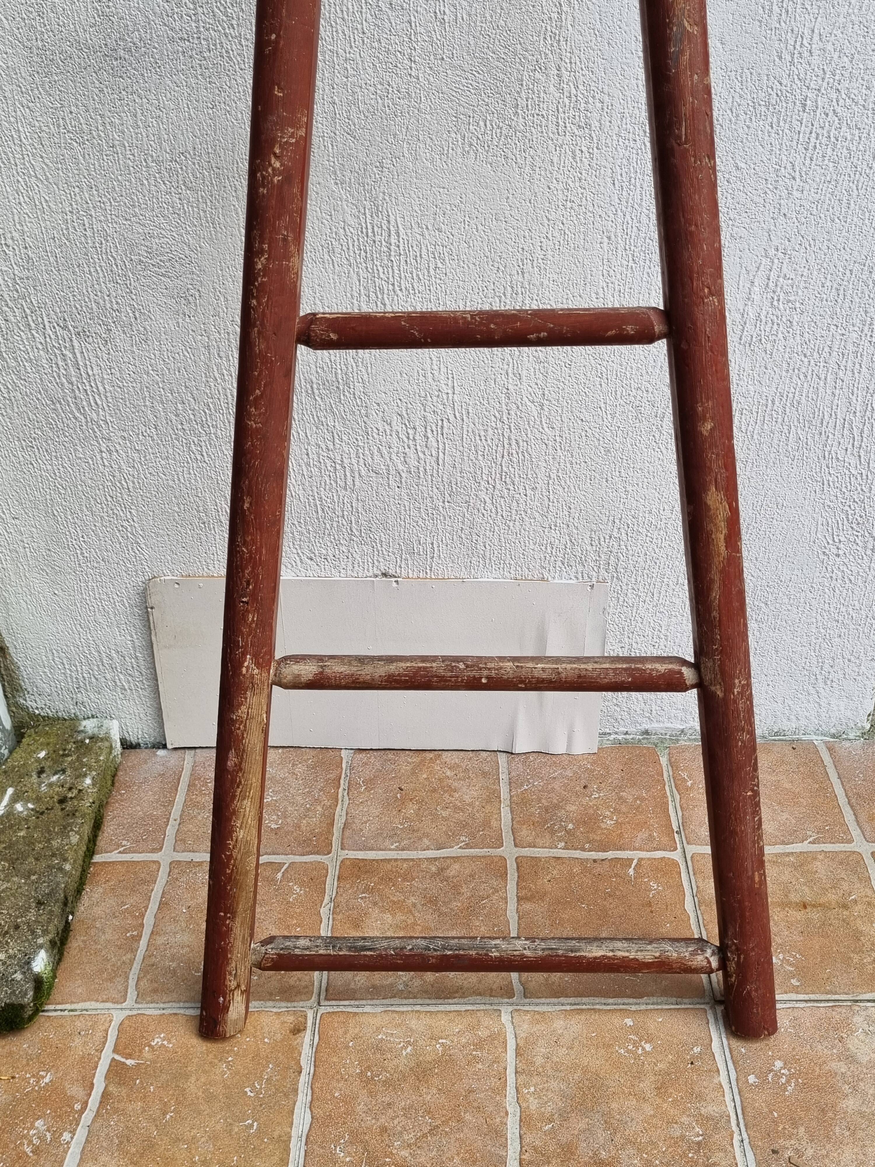 Antique rustic wooden decorative ladder, 155 cm