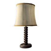 Charles Dudouyt oak table lamp with parchment shade, France, 1950s