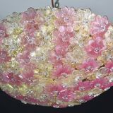 Amazing Pink and Gold Large Size Murano Ceiling Light Flower by Seguso