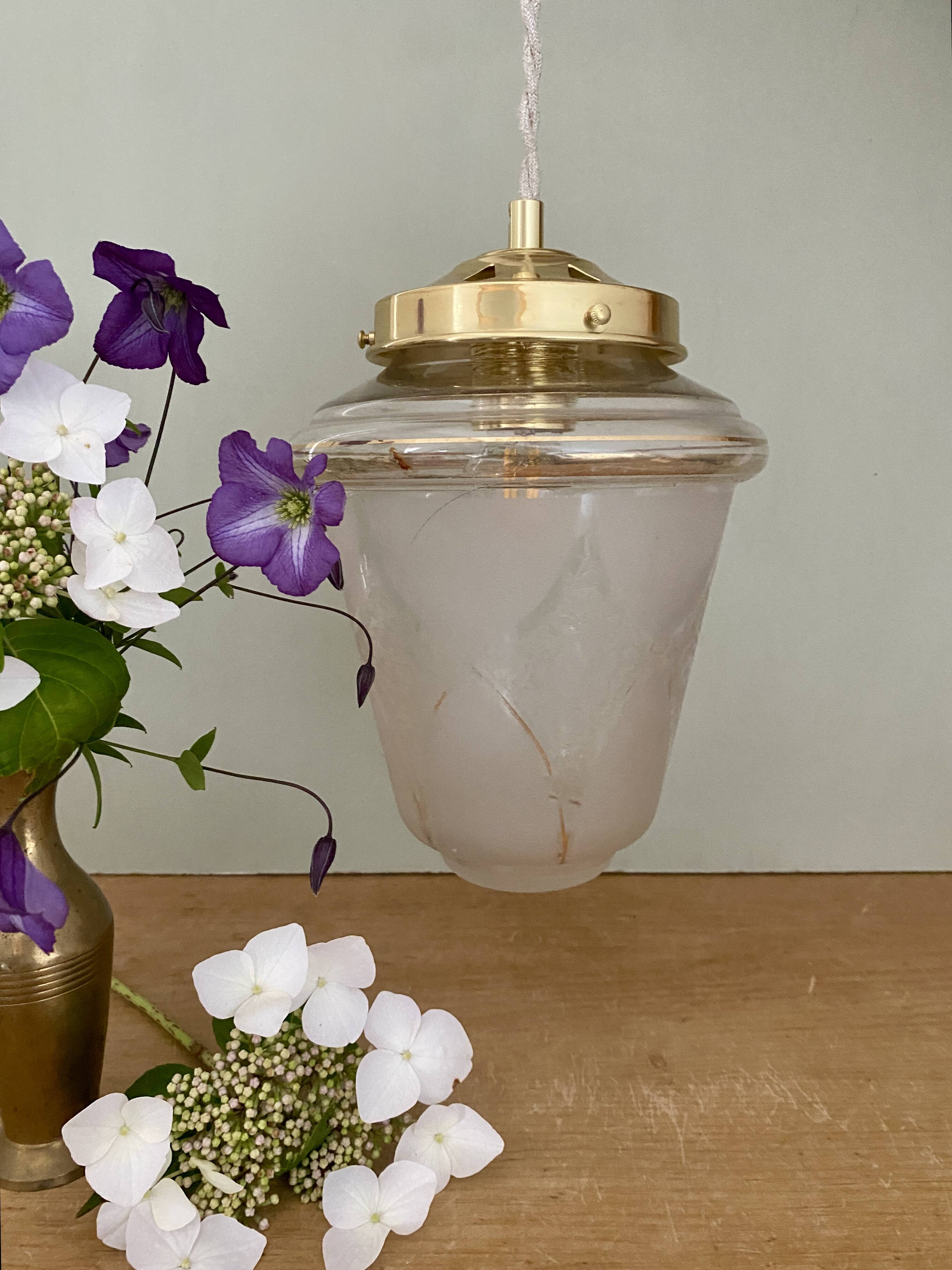 Vintage globe pendant light in white and gold frosted glass