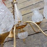 Ceiling chandelier with 5 tulip branches, diamond tip, brass style, 1950s