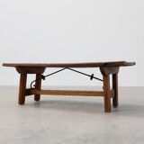 17th Century Spanish Brutalist coffee table in wood and wrought iron