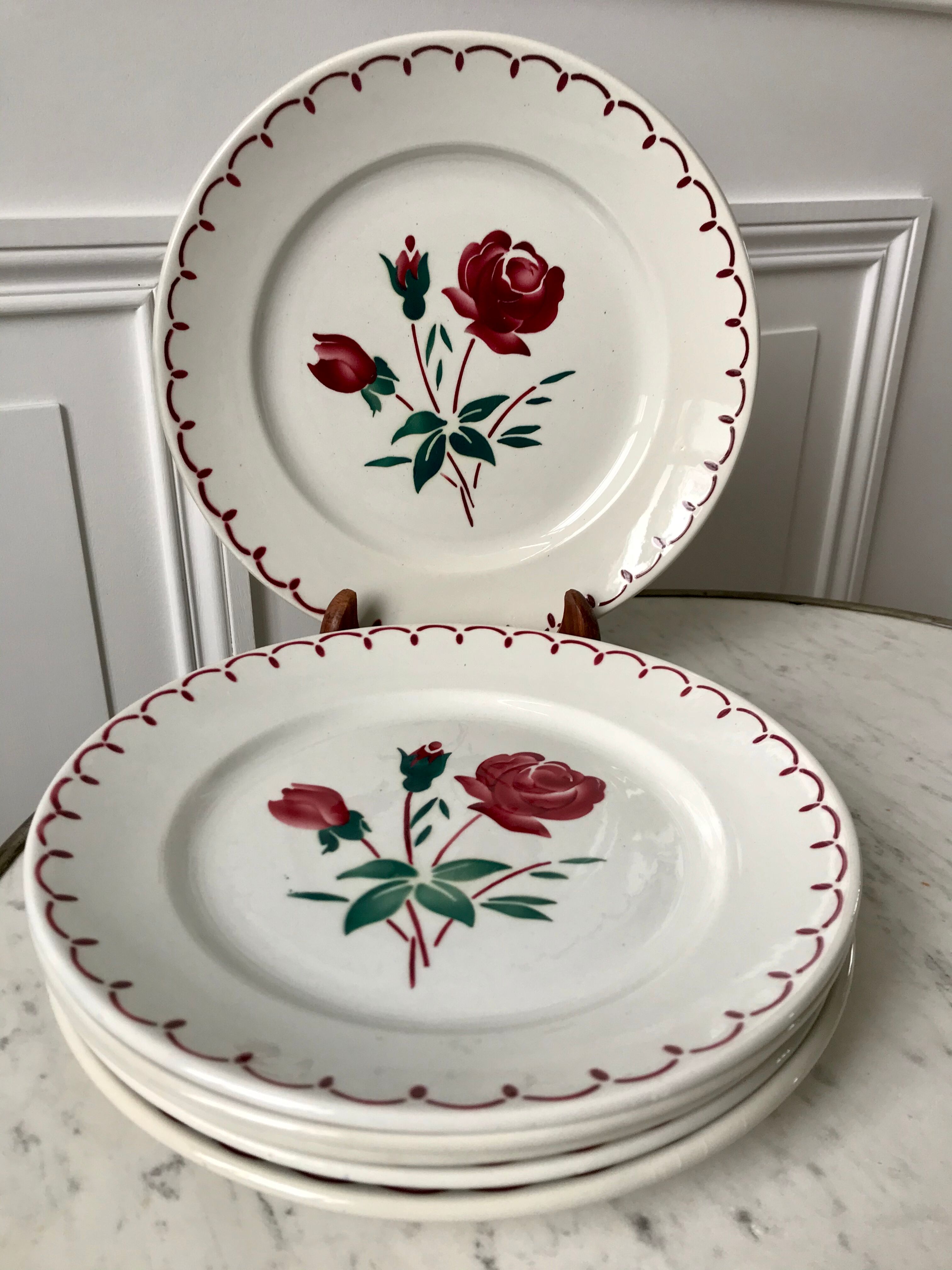 Set of 6 flat plates Badonviller model pinks 30s