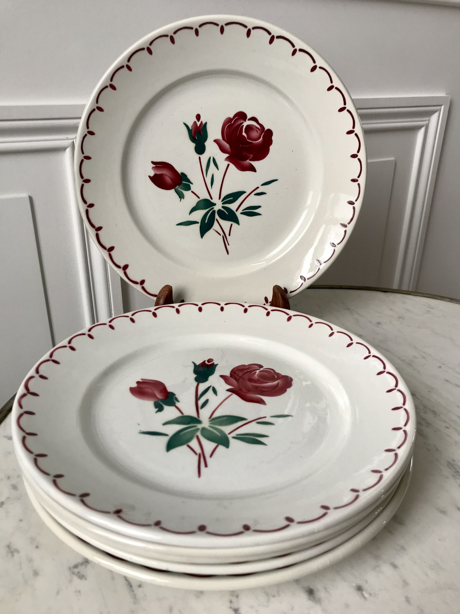Set of 6 flat plates Badonviller model pinks 30s