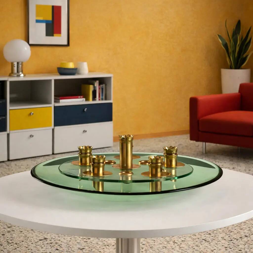 Centre de table vintage style Fontana Arte en laiton et verre, années 1950