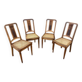 4 chaises noyer cannage Art déco 1930 motif floral French