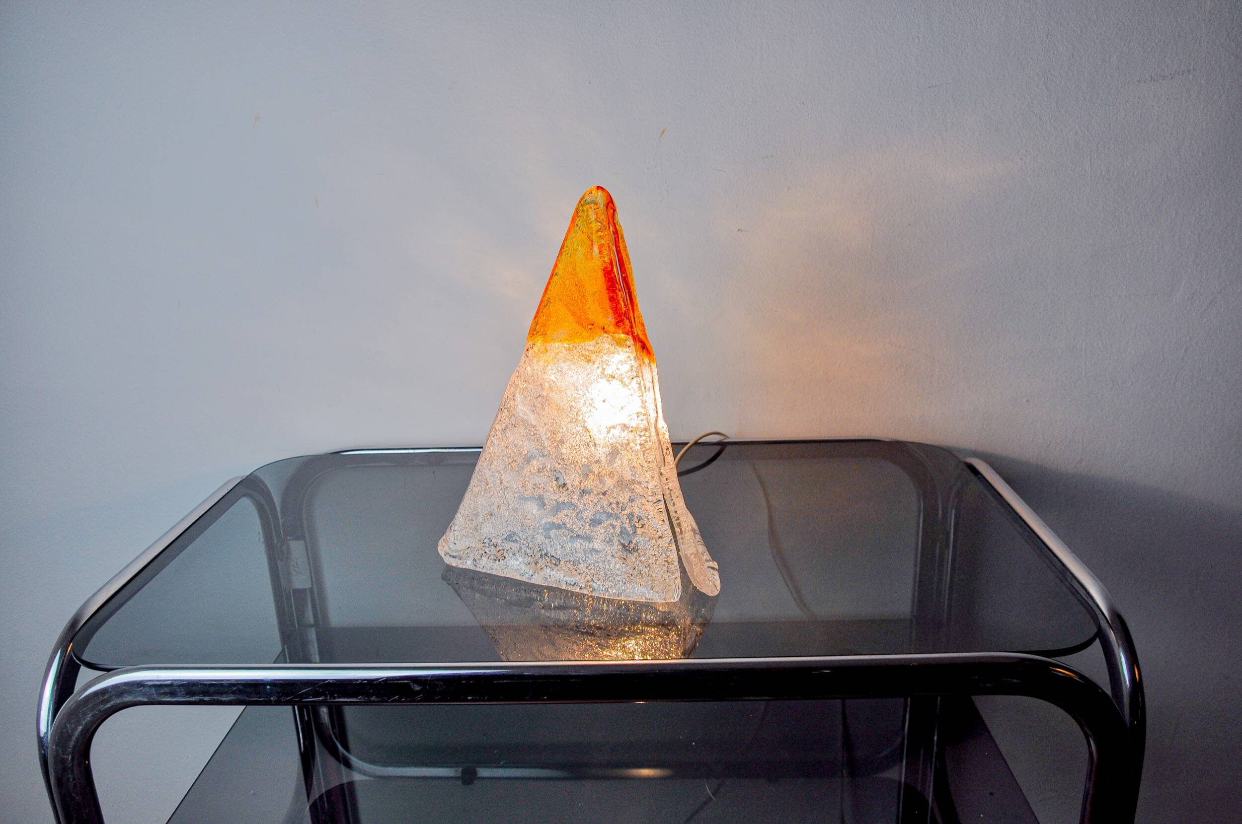 “Pyramid” lamp by Mazzega, orange frosted Murano glass, Italy, 1970