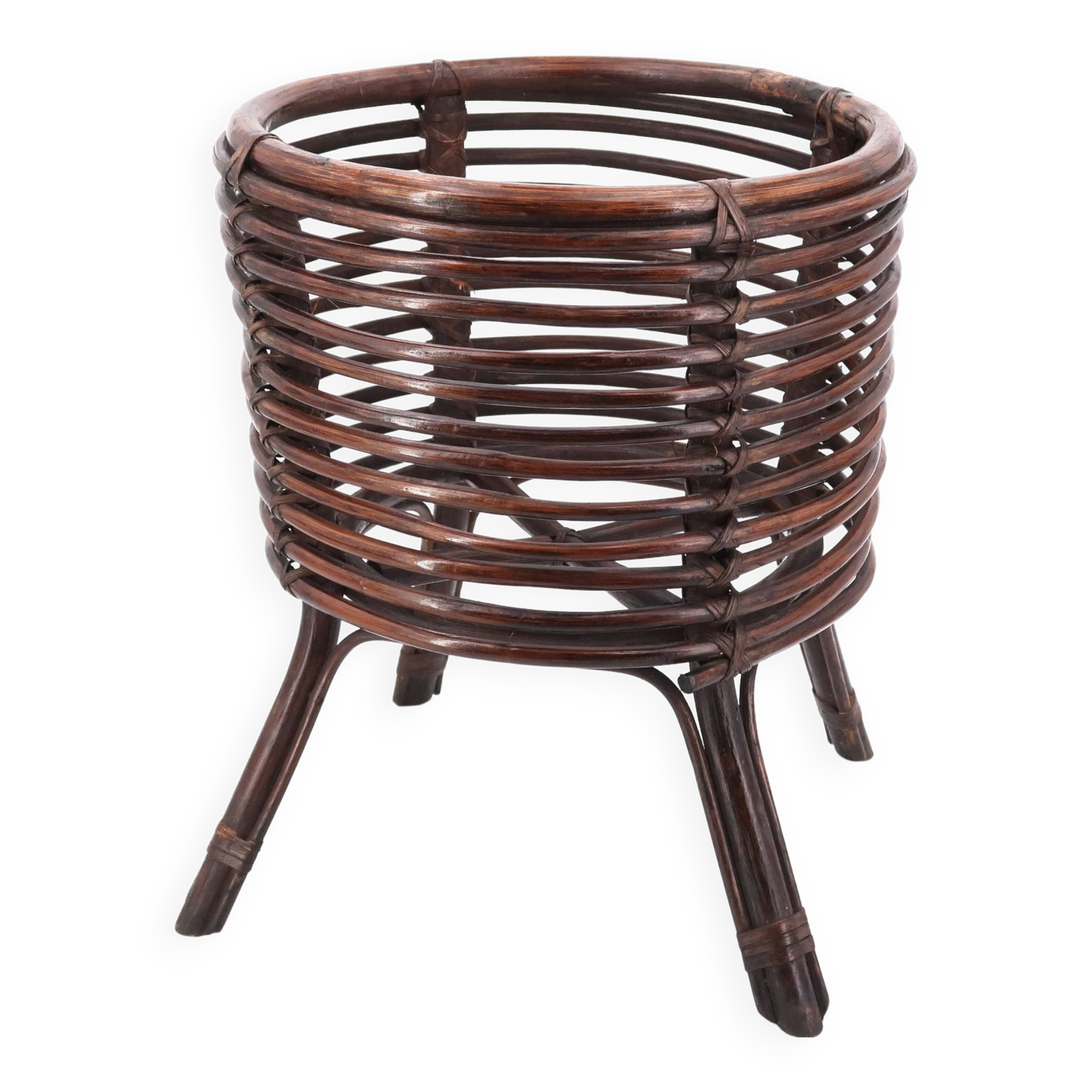 Planter pot cover in dark bamboo, 1960s