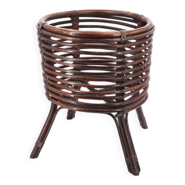 Cache pot jardinière en bambou foncé, années 60