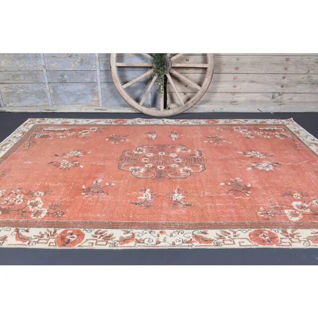 Vintage Turkish Oushak Handmade Wool Cotton Red Area Rug 191x311
