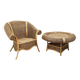 Vintage organic rattan armchair and round coffee table set, 1980s-1990s