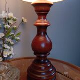 Vintage rustic chic wood table lamp with ecru thread shade