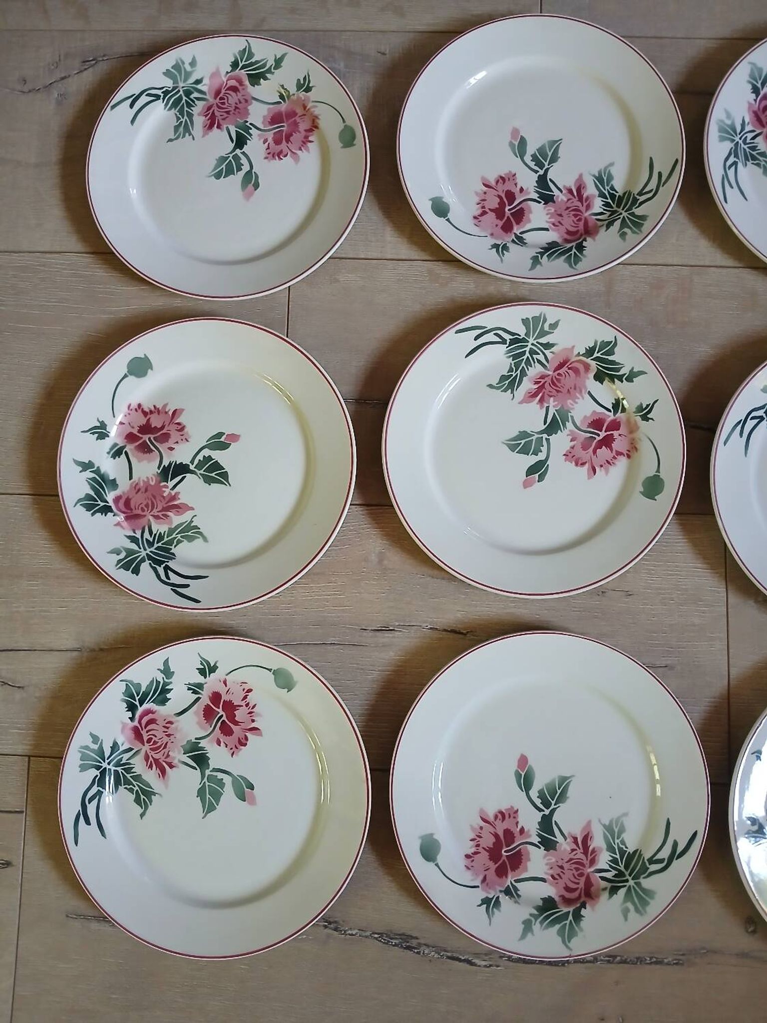 12 assiettes plates anciennes + soupière HBCM