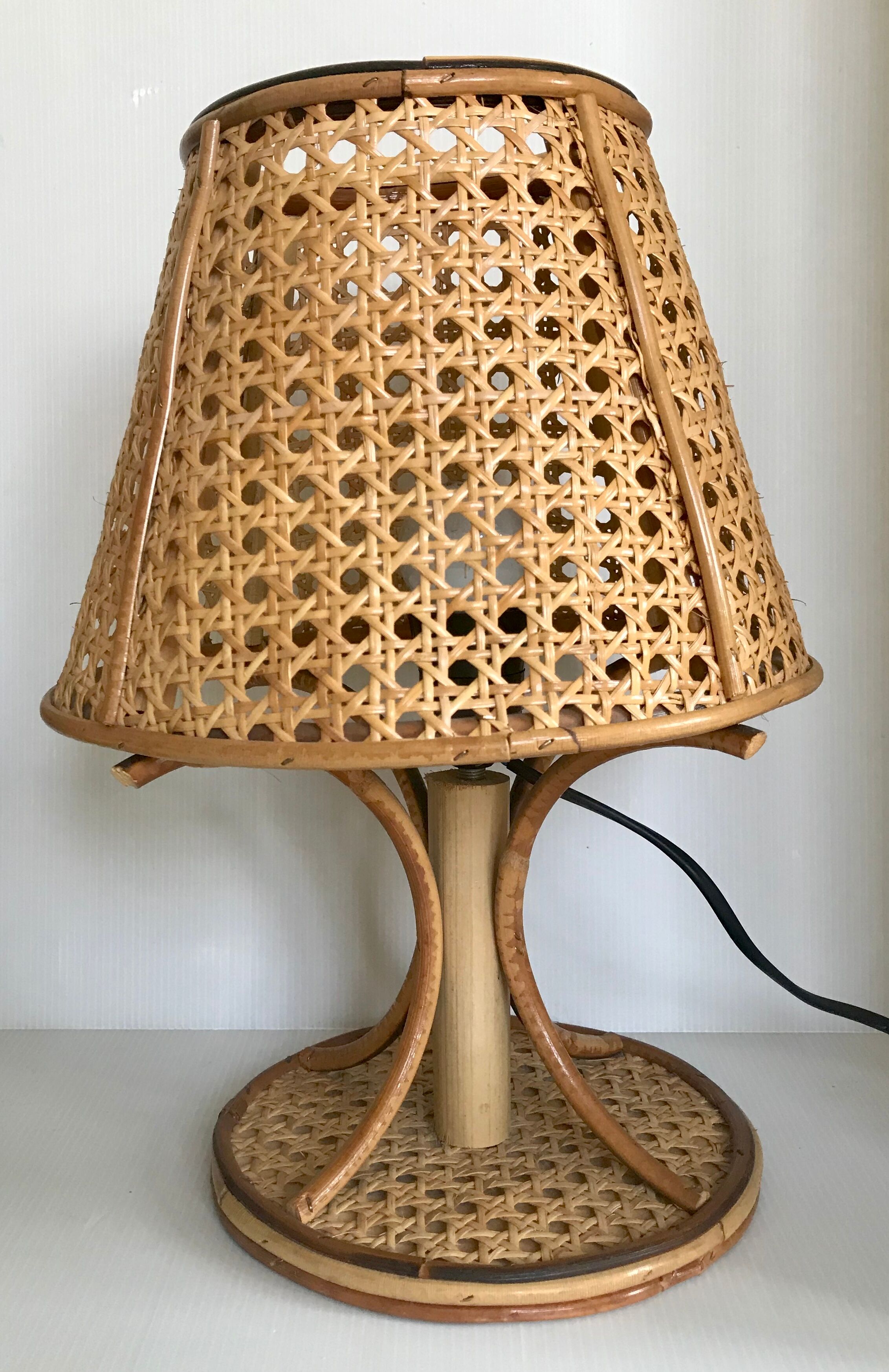 Vintage rattan bedside lamps duo