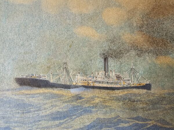 Aquarelle paquebot en mer signé taboureau georges dit sandy-hook (1879-1960