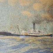 Watercolor of a liner at sea signed taboureau georges known as sandy-hook (1879-1960)