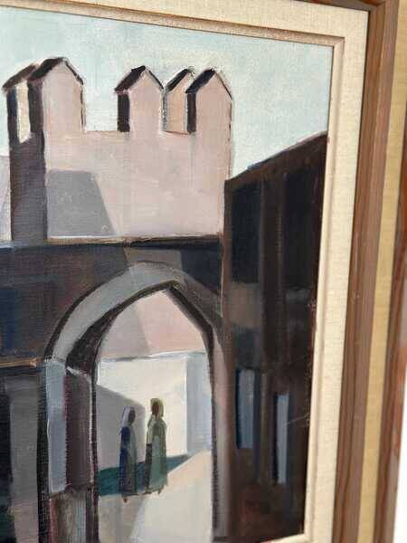 Original mid-century Swedish oil on canvas – “Entrance” by Reuben Hedin – vintage & framed – 55 × 63 cm