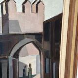 Original mid-century Swedish oil on canvas – “Entrance” by Reuben Hedin – vintage & framed – 55 × 63 cm