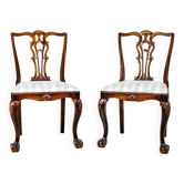 Paire de chaises vintage plaquées en noyer, années 1950.