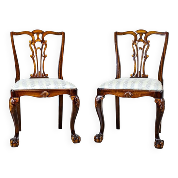 Paire de chaises vintage plaquées en noyer, années 1950.