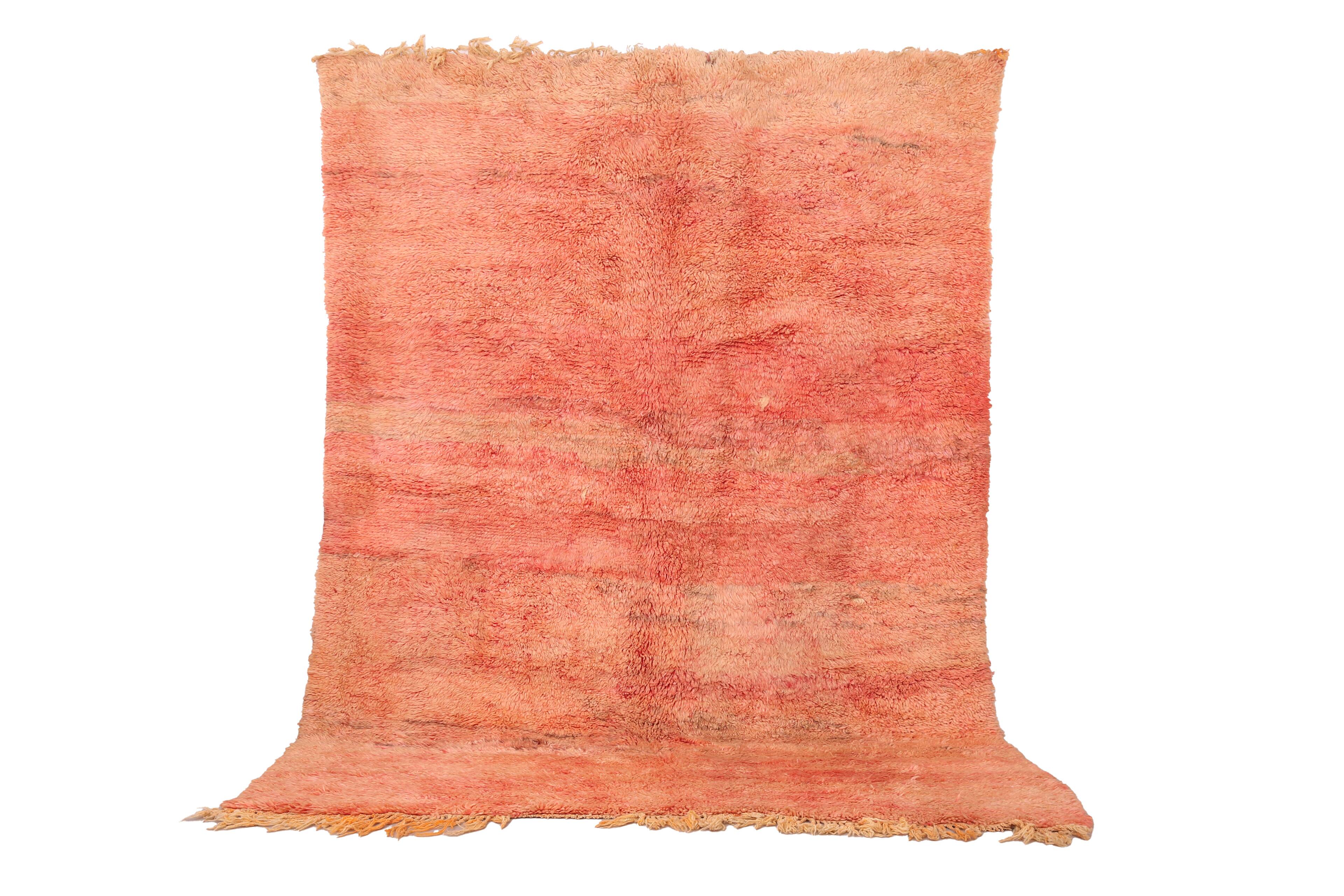 Tapis marocain vintage fait main 196 x 280 cm - Tapis marocain couleur pêche - Berbère