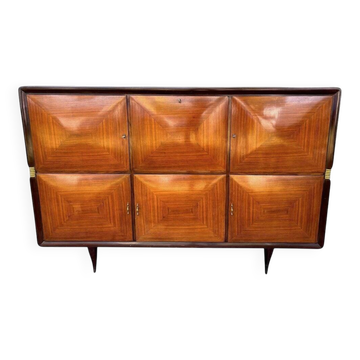 Mid-Century Wood and Brass Sideboard in the style of Paolo Buffa, Italy, 1950s