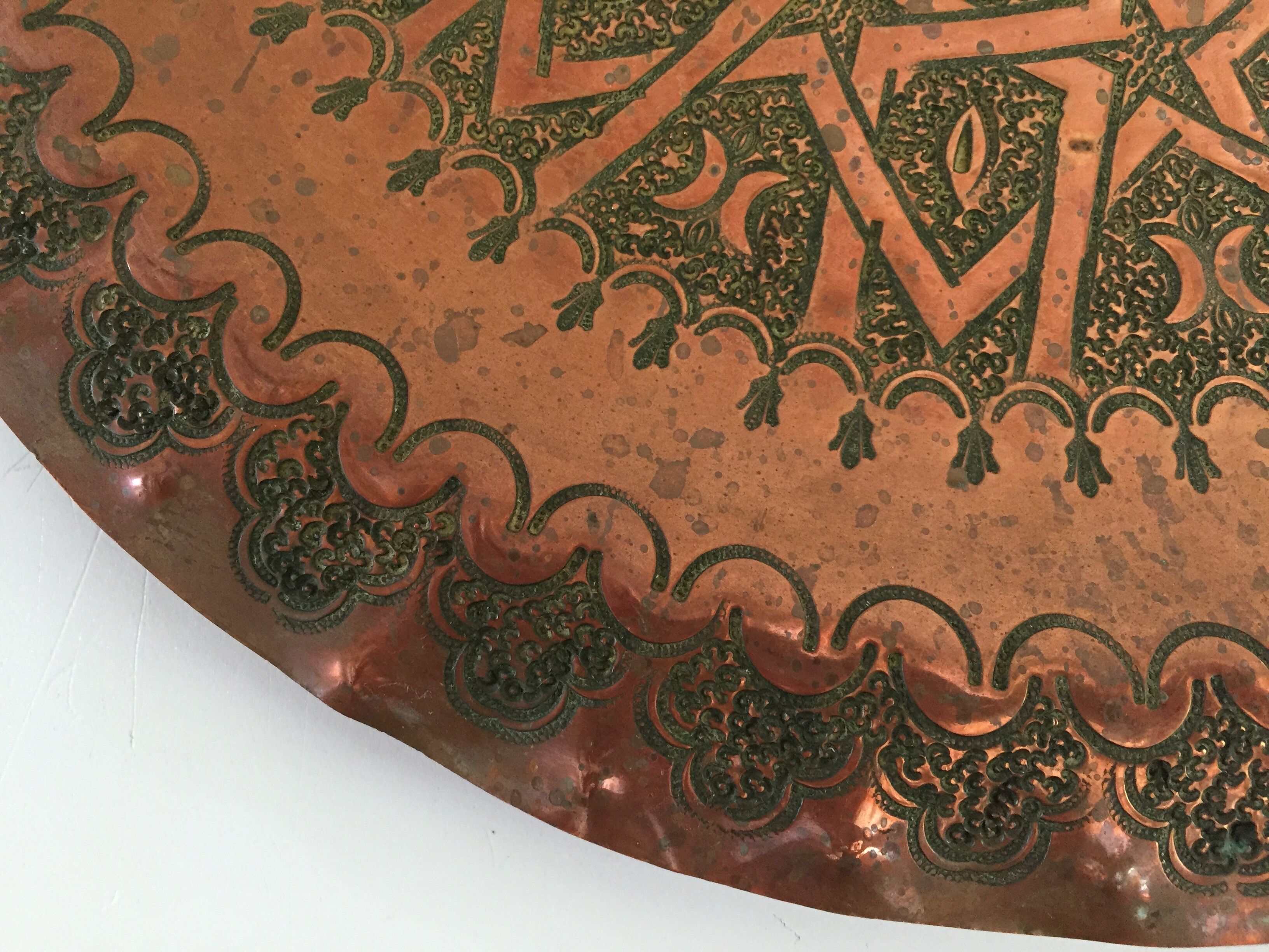 Artisanal oriental copper tray