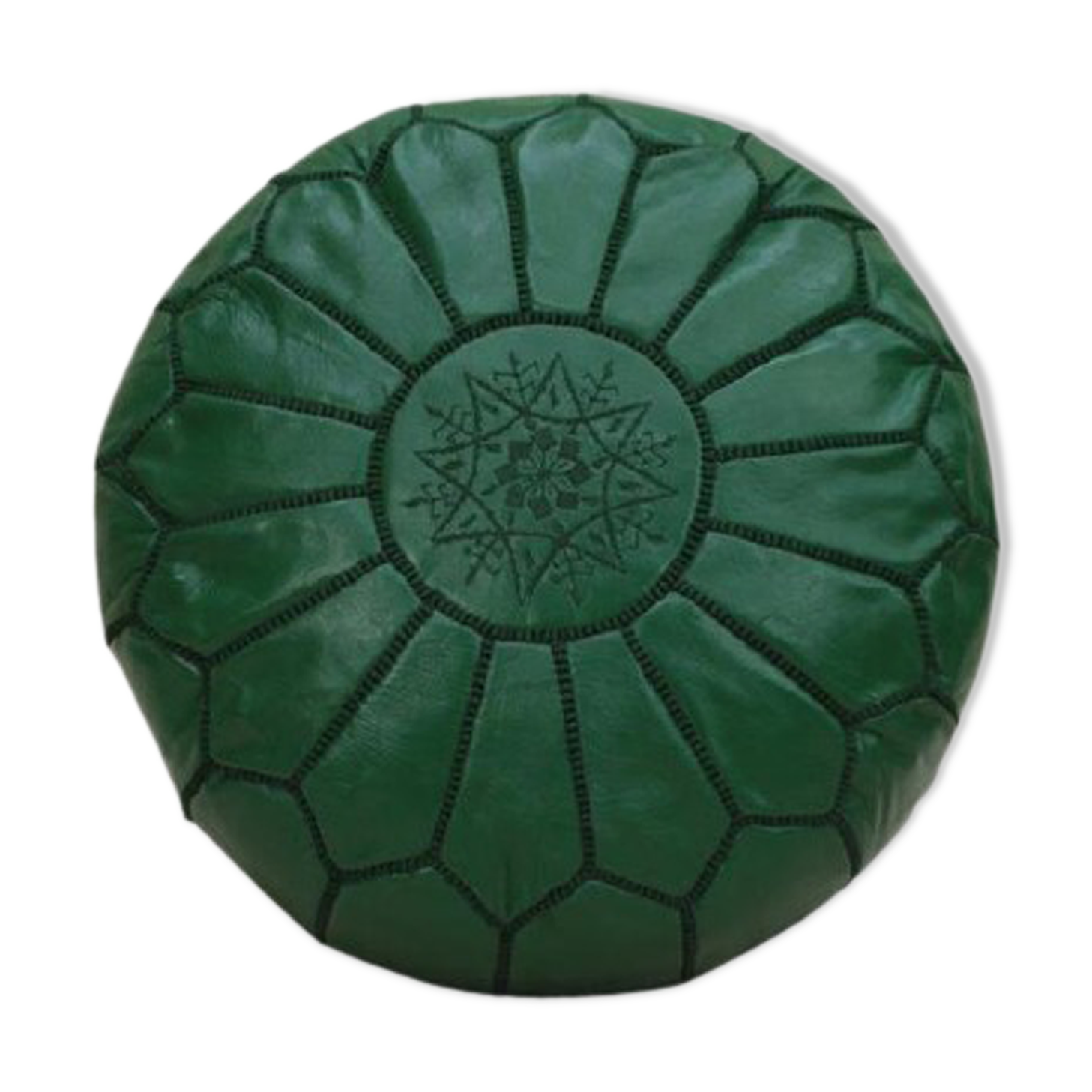 Moroccan pouf in green leather