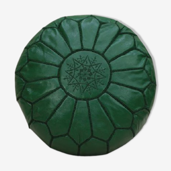 Moroccan pouf in green leather