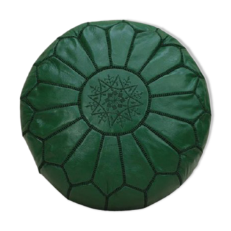 Moroccan pouf in green leather