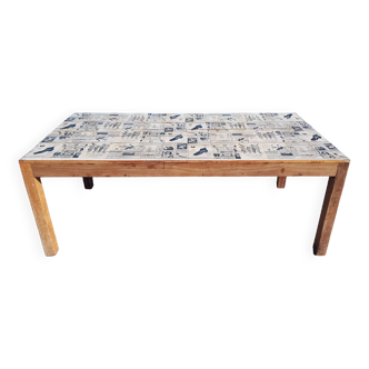 Teak dining table with illustrated top