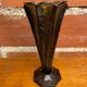 Antique Art Deco Smoked Grey Molded Glass Vase Vintage Decoration