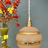 Vintage globe pendant light in yellow and gold granite glass