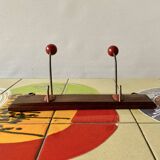 Vintage coat rack - double coat hook - red wooden balls