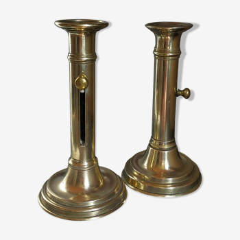 Duo of old solid brass candle holders
