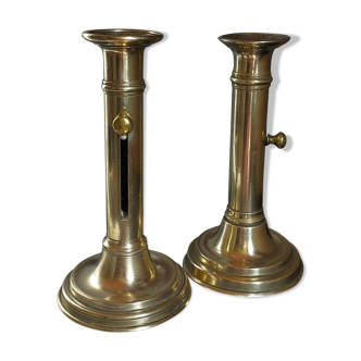 Duo of old solid brass candle holders