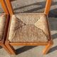 Set vintage pine dining table with 4 rush seat chairs Dutch design