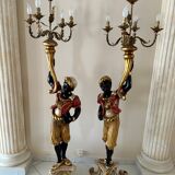 Lampadaires nubiens porte torchère en bois polychrome